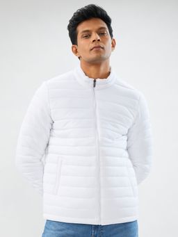 Spykar - White Solid Straight Fit Puffer Jackets for Men