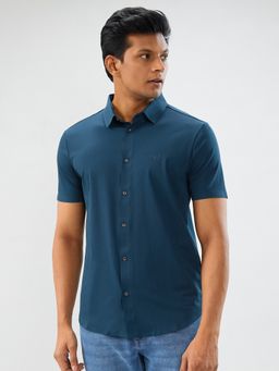 Spykar - Teal Solid Slim Fit Shirts for Men