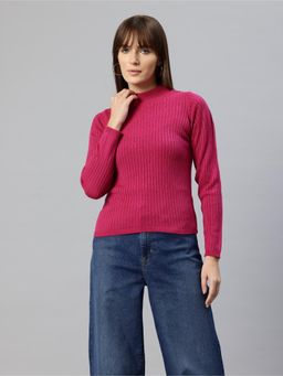 Pierre Carlo - Womens Pink Self Design Sweater