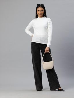 Pierre Carlo - Womens White Self Design Sweater