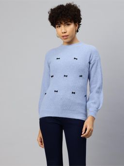 Pierre Carlo - Womens Blue Self Design Sweater