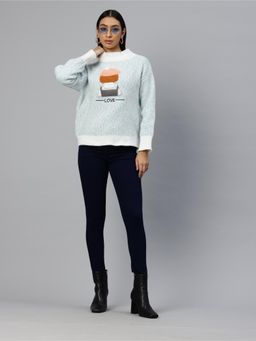 Pierre Carlo - Womens Blue Self Design Sweater