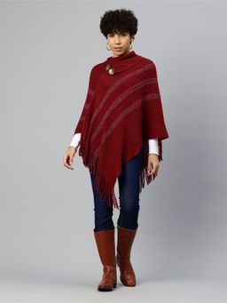 Pierre Carlo - Womens Maroon Self Design Sweater