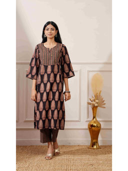 Ritivesh - Black Bagru Print Cotton Straight Kurta with Pant (Set of 2)