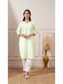 Ritivesh - Bright Lime Green Cotton Straight Kurta And Salwar Pant (Set of 2)