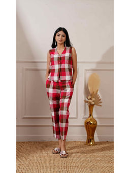 Ritivesh - Red Check Cotton Co-Ord (Set of 2)