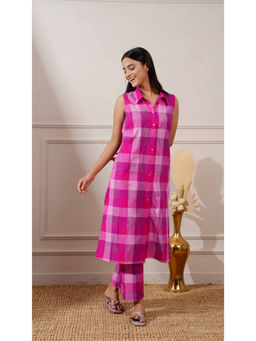 Ritivesh - Pink Check Cotton Straight Co-Ord (Set of 2)
