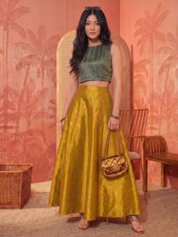 Ahalyaa - Women Green Silk Blend Blouse and Palazzo