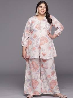 A plus by Ahalyaa - Women White Silk Blend Tunic and Palazzo