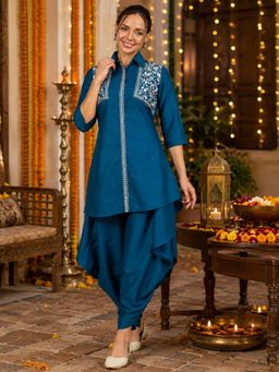 WineRed - Women Blue Cotton Top and Pant