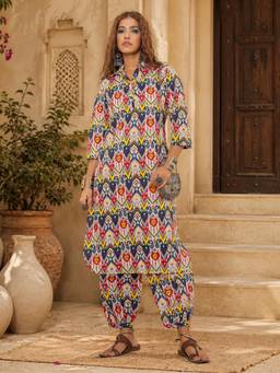 WineRed - Women Multi-Colour Cotton Kurta and Palazzo