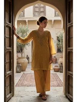 HERITAGE - Women Mustard Chanderi Kurta and Pant