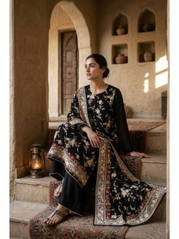 HERITAGE - Women Black Georgette Kurta with Pant and Dupatta