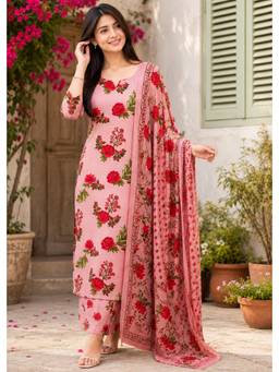 Rajnandini - Women Pink Cotton Kurta with Bottom and Dupatta