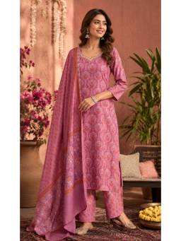 Rajnandini - Women Pink Cotton Kurta with Bottom and Dupatta