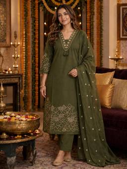 BERRYLICIOUS - Women Green Cotton Kurta with Pant and Dupatta