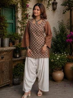 MYSHKA - Women Brown Cotton Kurta and Salwar