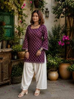 MYSHKA - Women Purple Cotton Kurta and Salwar