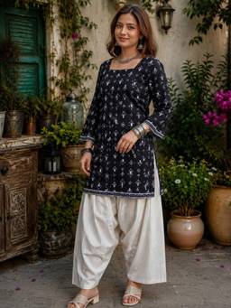 MYSHKA - Women Black Cotton Kurta and Salwar