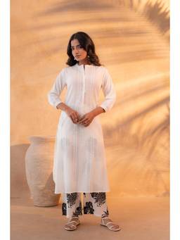 Juniper - Women White Cotton Kurta and Pant