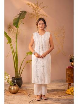 Juniper - Women White Viscose Kurta and Pant