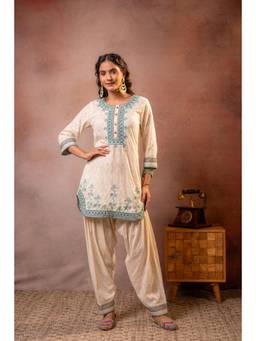 Juniper - Women Teal Cotton Kurta and Salwar