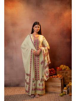 Juniper - Women Green Cotton Kurta with Pant and Dupatta