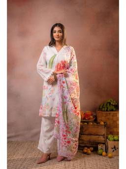 Juniper - Women Off White Polyester Kurta and Pant