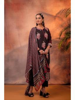 Juniper - Women Black Viscose Kurta with Pant and Dupatta