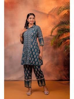 Juniper - Women Blue Cotton Tunic and Pant