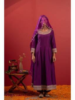 Juniper - Women Purple Viscose Kurta with Pant and Dupatta