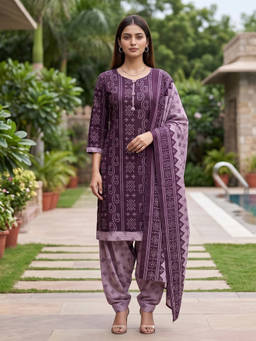 Rajnandini - Women Purple Cotton Kurta with Bottom and Dupatta