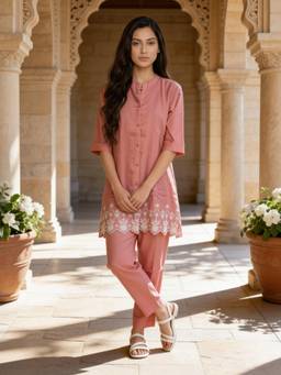 Rangita - Women Coral Viscose Kurta and Pant