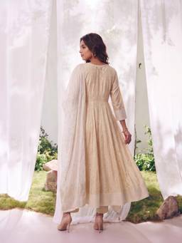 Rangita - Women Cream Polyviscose Kurta with Pant and Dupatta