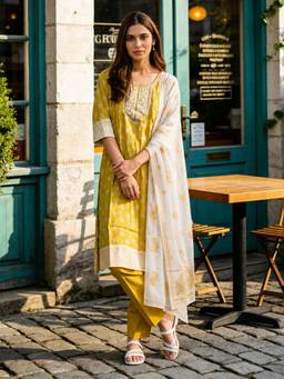 Rangita - Women Yellow Viscose Kurta with Pant and Dupatta