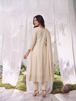 Rangita - Women Cream Polyviscose Kurta with Pant and Dupatta