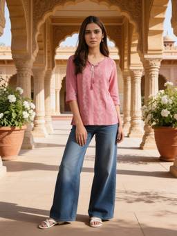 Rangita - Women Pink Rayon Kurti