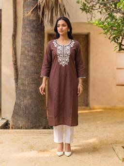 Rangita - Women Brown Rayon Kurta