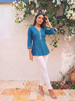 Rangita - Women Blue Rayon Kurti