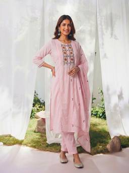 Rangita - Women Pink Cotton Kurta with Pant and Dupatta