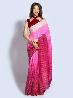 Odette - Pink Georgette Designer Embellished Saree with Unstitched Blouse