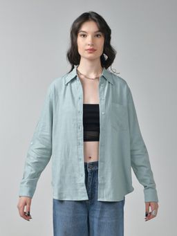 IZF - Oversized Linen Shirt For Women Green