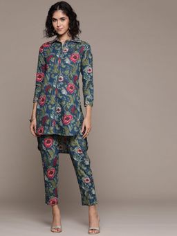 Readiprint - Women Blue Pure Cotton Floral Printed Tunic with Pant (Set of 2)