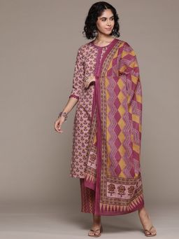Readiprint - Women Pink Pure Cotton Floral Kurta with Pant and Dupatta (Set of 3)