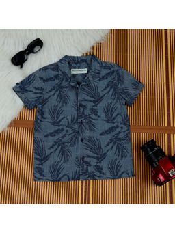 The Lion and the Fish - Boys Denim Printed Shadow Blue Shirt