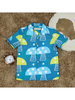 The Lion and the Fish - Boys Mushroom Printed Blue Shirt