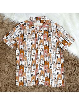 The Lion and the Fish - Boys Cat Printed Brown Shirt