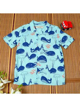 The Lion and the Fish - Boys Fish Printed Light Turquoise Shirt