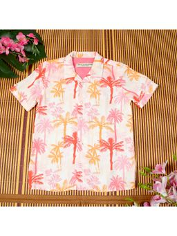 The Lion and the Fish - Boys Tree Printed Snow White Pink Shirt