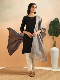 Fabindia - Grey Silk Chikankari Dupatta
